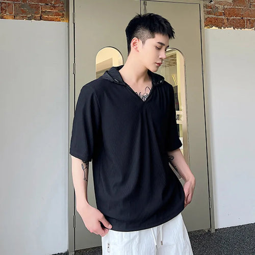 Load image into Gallery viewer, Korean Style Hooded Men&#39;s Tees Pullover Short Sleeve Loose Casual Male T-shirts Summer Chic Men Clothing 9C6192
