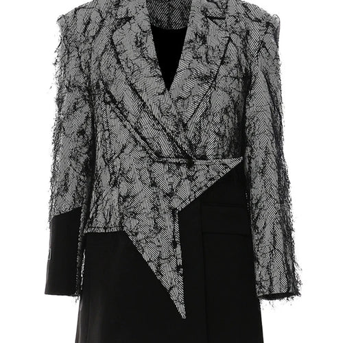 Load image into Gallery viewer, Women Black Color-block Tassels Big Size Blazer New Lapel Long Sleeve Loose Fit Jacket Fashion Spring Autumn 2025 1DH2129
