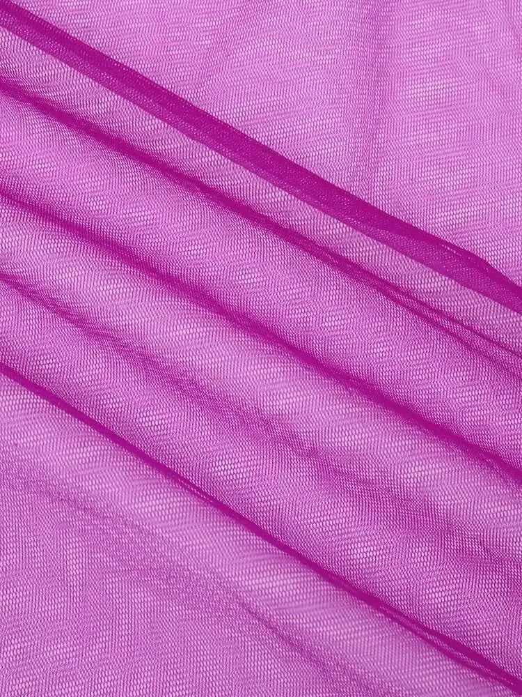 Women Purple Ruffles Mesh Perspective Big Size Long Dress New Round Neck Half Sleeve Fashion Spring Summer 2025 JR7711