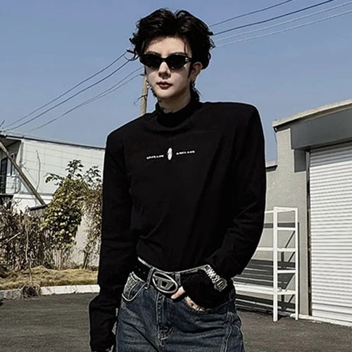 Load image into Gallery viewer, Letter Design Male T-shirt Causal Mock Neck Solid Color Men&#39;s Pullover Tops Chic Trendy Men Clothing Spring 9C4150
