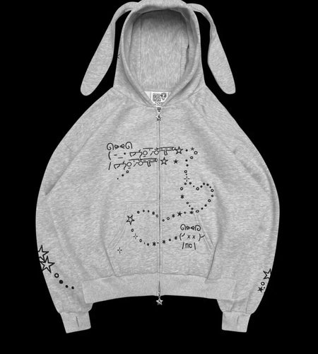 Rabbit Ears Hooded Sweatshirts for Women Streetwear Fashion Hoodies 2024 Ropa Mujer Y2k Tops Print Casual Hoodie Jackets 63b064