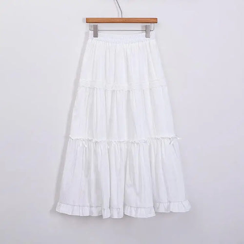 Load image into Gallery viewer, Spring Summer Sweet Retro Beige Pink Temperament Ruffle Edge Cake Long Skirt Women Black White Lace High Waist Party Club Skirts
