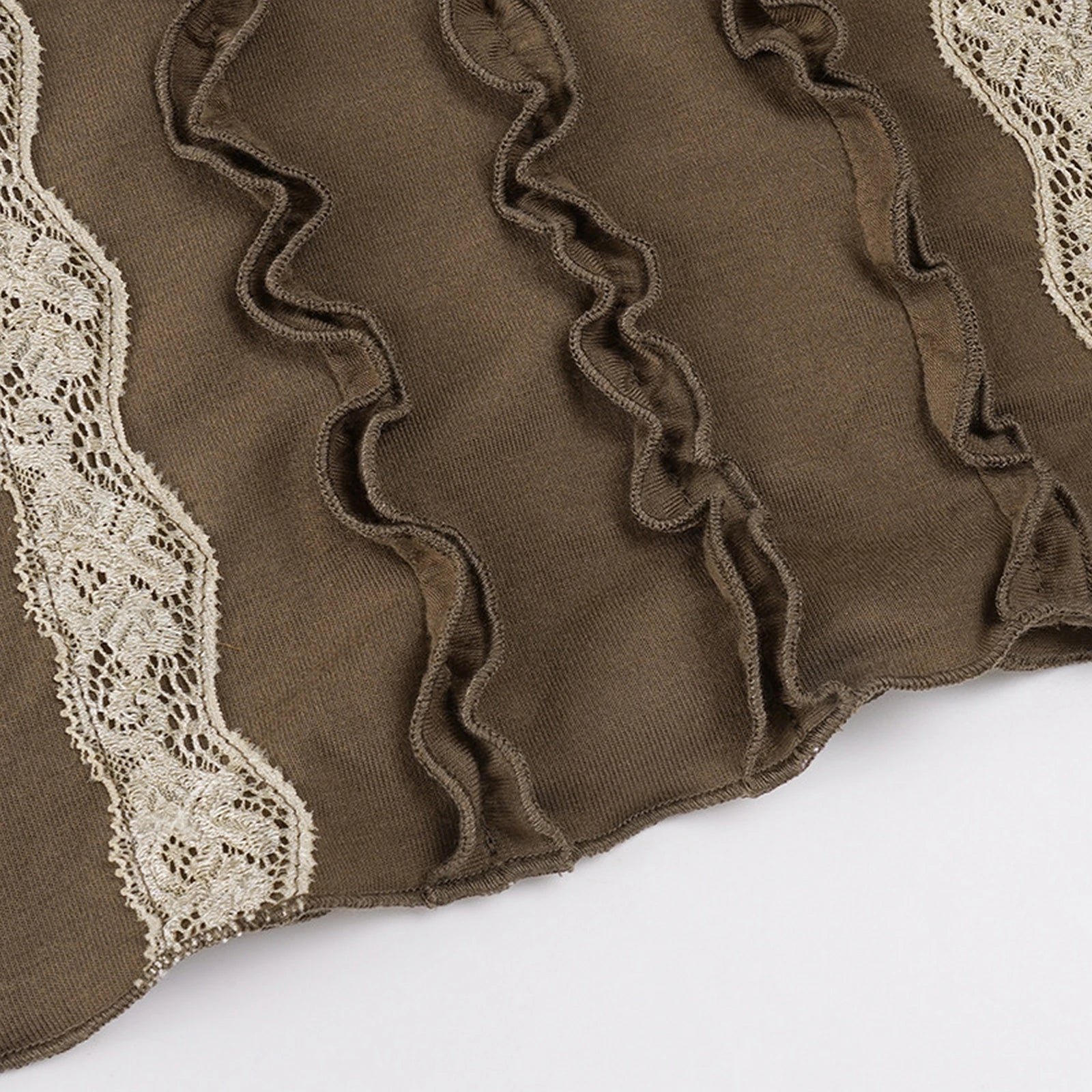 2000s Fairy Grunge Crop Top Women V Neck Lace Patchwork Ruffle Trim Long Sleeve T Shirt Emo Gothic Clothes Streetwear