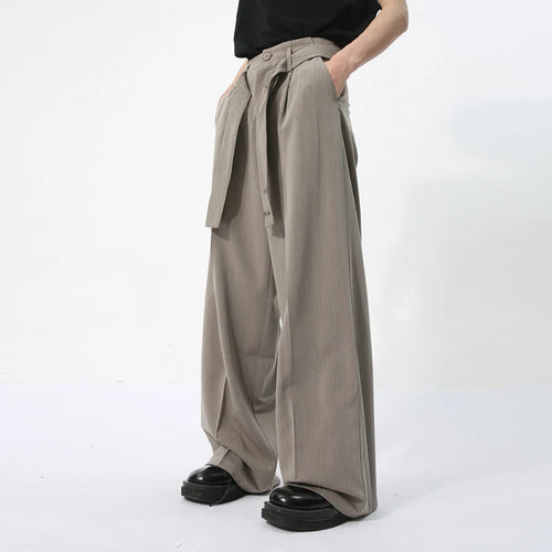 Load image into Gallery viewer, Men&#39;s Casual Trousers Japanese Style Ribbon Decoration Three-dimensional Design Loose Solid Color Male Drape Pants 9C5736
