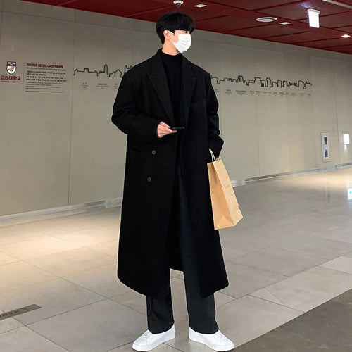 Load image into Gallery viewer, Winter Men&#39;s Woolen Overcoat Single Breasted Solid Color Lapel Thickened Overknee Casual Male Trench Simple New 9C7830
