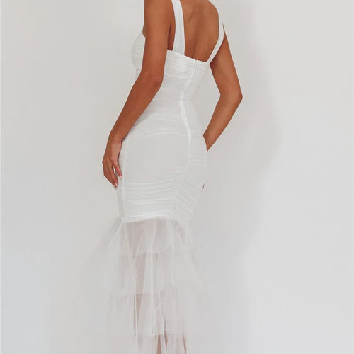 Load image into Gallery viewer, Mesh Backless Sexy Maxi Dress For Women Gown Two Layer Spaghetti Strap Sleeveless Ruched Bodycon Club Party Dress
