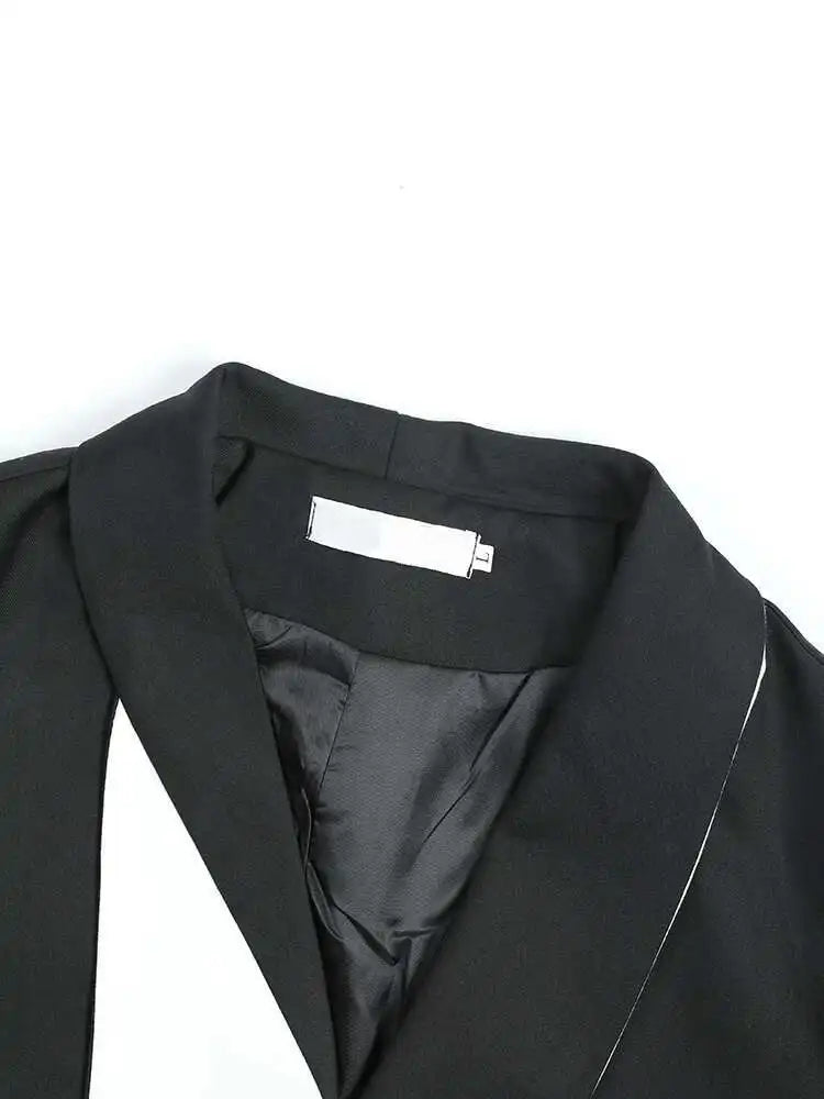 Women Black Color-block Big Size Blazer New Lapel Long Sleeve Loose Fit Jacket Fashion Tide Spring Autumn 2025 1DF3285