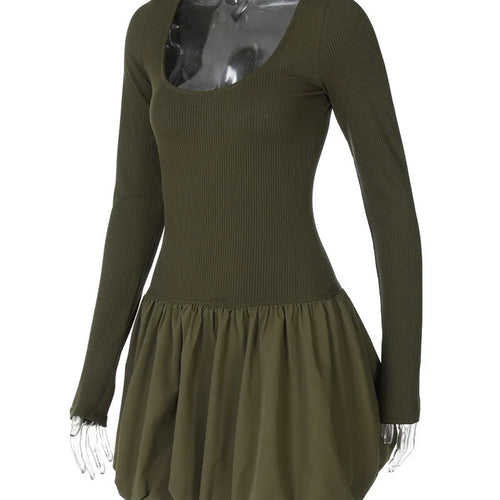 Load image into Gallery viewer, Long Sleeve Puffball Sexy Mini Dress For Women Autumn Winter New O Neck High Waist A-line Ruffled Pleated Dress
