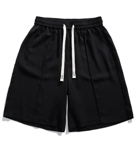 Men's Suit Shorts Ice Silk Solid Color Elastic Waist Pants Summer Casual Fashion Male Clothing Lace-up Design 2025 9W1350