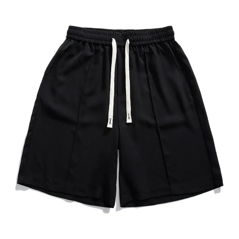 Men's Suit Shorts Ice Silk Solid Color Elastic Waist Pants Summer Casual Fashion Male Clothing Lace-up Design 2025 9W1350