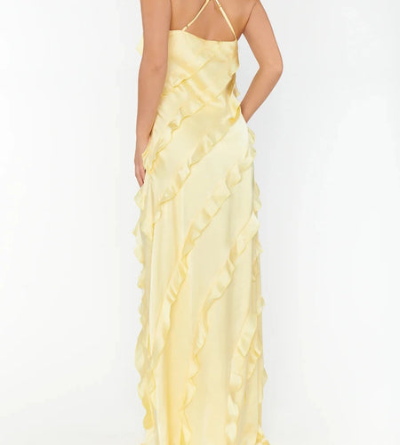 Hit Color Spliced Ruffles Slimming Dresses For Women V Neck Sleeveless High Waist Temperament Dress Female Fashion