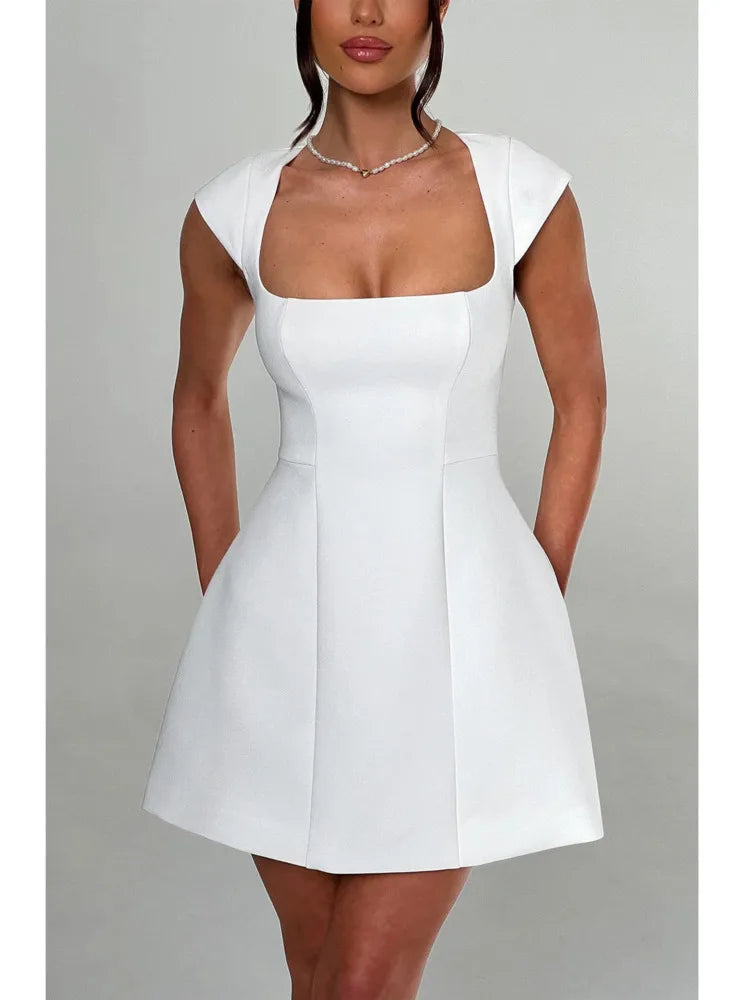 Elegant Sleeveless Square Collar Zipper Tight Skirt Sexy Bodycon Party Evening Dress Summer New 2024 Female Slim Vestido