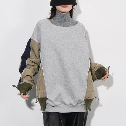 Load image into Gallery viewer, Colorblock Casual Pullover Sweatshirt For Women Turtleneck Long Sleeve Patchwork Drawstring Chic Sweatshirts Female
