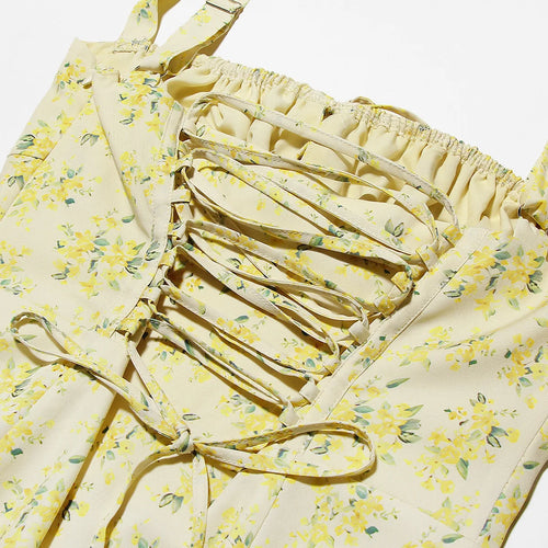 Load image into Gallery viewer, Spaghetti Strap Summer Dress 2024 Elegant Midi Yellow Floral Print Dress Slit Sexy Birthday Party Dresses Women
