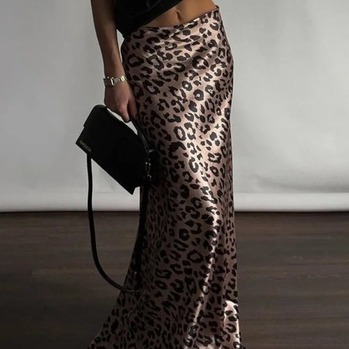 Load image into Gallery viewer, Satin Leopard Print Long Skirt Women Fashion High Waist Maxi Fishtail Skirt Ladies Fashion With Zipper Sexy Skirts

