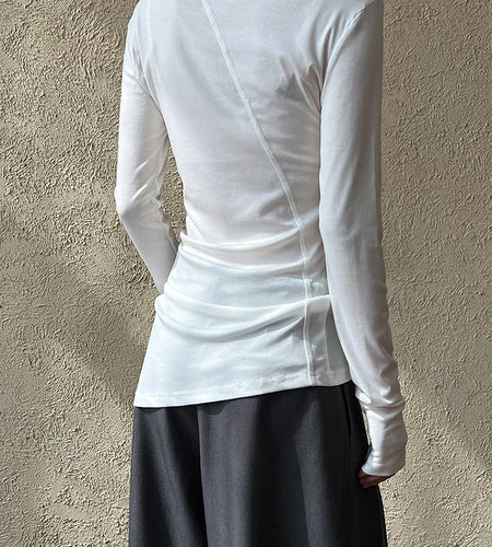 Women Gray Thin Perspective Slim Irregular T-shirt New Round Neck Long Sleeve Fashion Tide Spring Autumn 2025 1DH9981