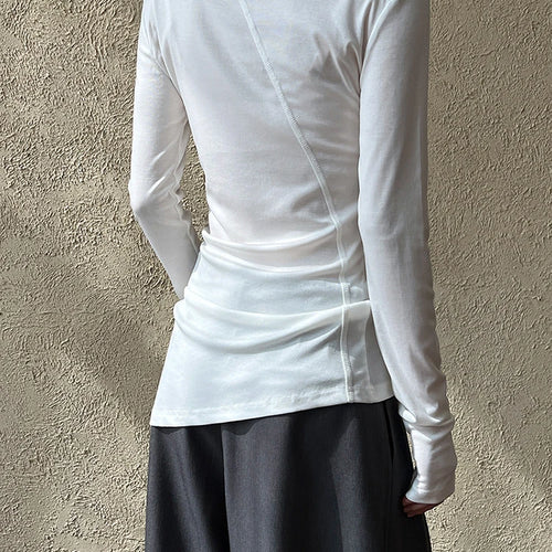 Load image into Gallery viewer, Women Gray Thin Perspective Slim Irregular T-shirt New Round Neck Long Sleeve Fashion Tide Spring Autumn 2025 1DH9981
