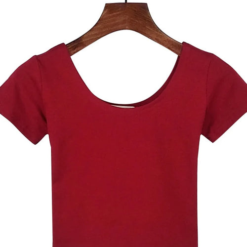 Load image into Gallery viewer, Solid Crop Top for Women Slim Fit High Waist Short Sleeve T-shirt Basic Summer Casual Tee
