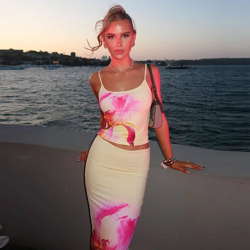 Load image into Gallery viewer, Print Two Piece Sets Women Halter Cropped Top And Maxi Skirt Ladies Fashion Summer New High Waist Skinny Skirt Set
