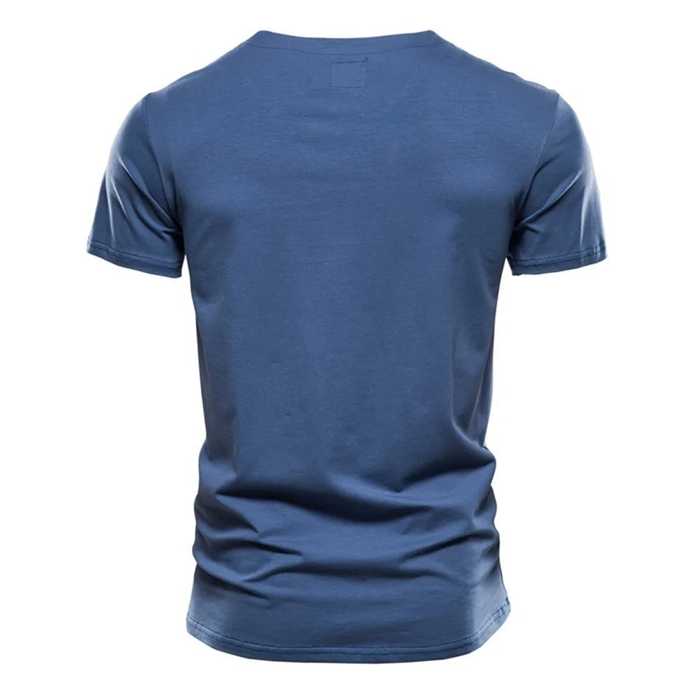 Casual Cotton Mens T Shirts Solid Color Classic V-neck T Shirt Men New Summer High Quality Short Sleeve Top Tees Men