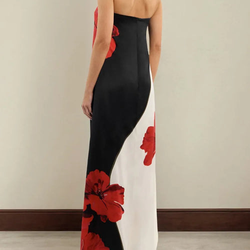 Load image into Gallery viewer, Strapless Floral Print Sexy Maxi Dress Women Gown Off-shoulder Sleeveless Backless A-line Club Long Dress Vestido
