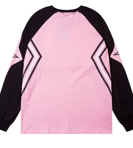 Men Sports Oversize T-Shirts Y2K Streetwear Hip Hop Star Print Patchwork Long Sleeve Cotton Tshirt Harajuku Loose Cotton Tops