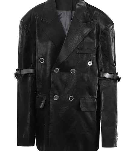 Women Black Leather Buckle Big Size Casual Blazer New Lapel Long Sleeve Jacket Fashion Tide Spring Autumn 2025  CPG1272