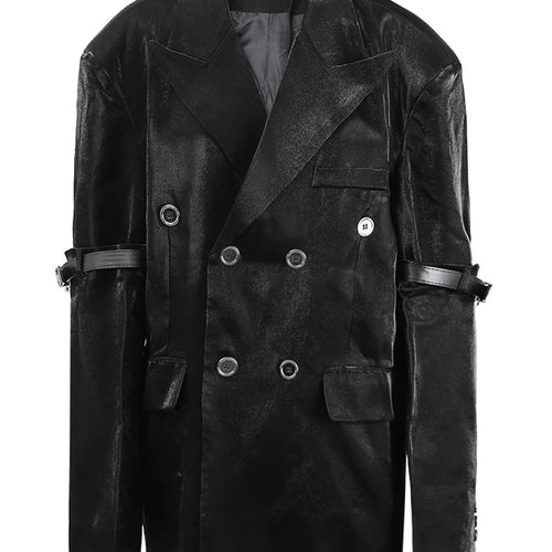 Load image into Gallery viewer, Women Black Leather Buckle Big Size Casual Blazer New Lapel Long Sleeve Jacket Fashion Tide Spring Autumn 2025  CPG1272
