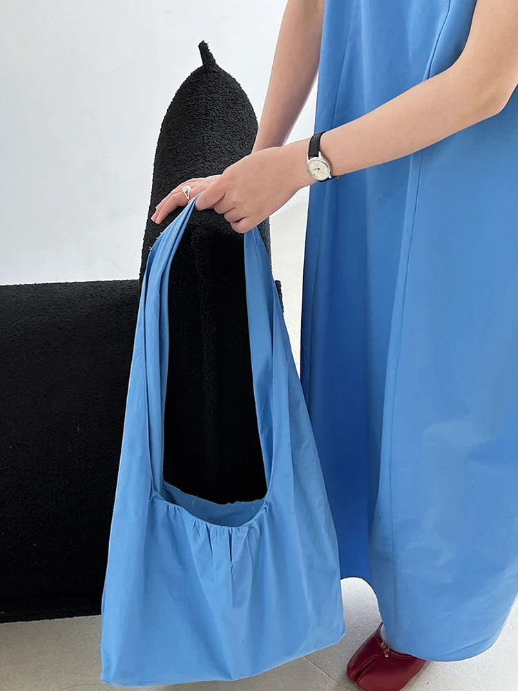 Women Blue With Bag Brief Elegant Long Vest Dress New Round Neck Sleeveless Fashion Tide Spring Autumn 2025 1DJ1112
