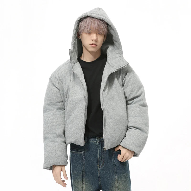 Men's Padded Jackets Hooded Korean Style Zipper Thickened Coats Solid Color Casual Simpl Short Male Cotton Tops 2024 9C9332