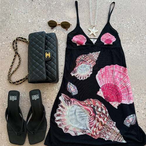 Load image into Gallery viewer, Spaghetti Strap Floral Print Mini Dress For Women Robe Summer New V Neck Sleeveless Backless Print Beach Holiday Dress
