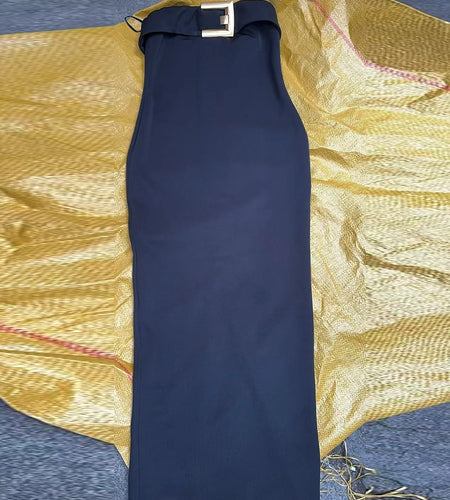 Black Slimming Spliced Metal Buckle Fashion Dresses for Women Strapless Sleeveless Long Dress Female Clothing New