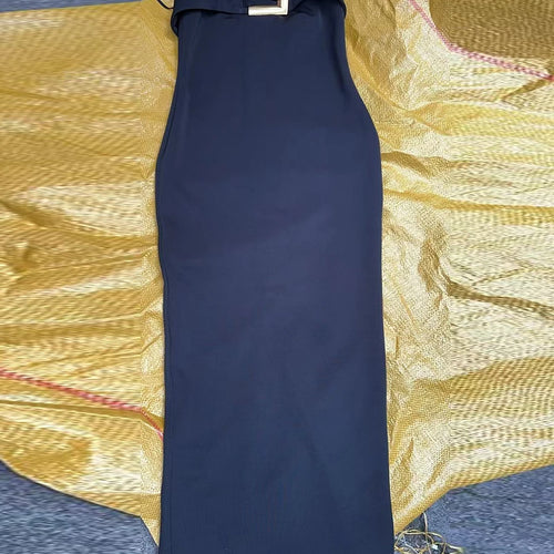 Load image into Gallery viewer, Black Slimming Spliced Metal Buckle Fashion Dresses for Women Strapless Sleeveless Long Dress Female Clothing New
