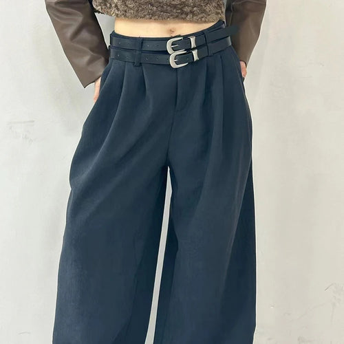 Load image into Gallery viewer, Solid Spliced Pockets Pants For Women High Waist Patchwork Belts Casual Minimalist Wide Leg Pant Female Fashion
