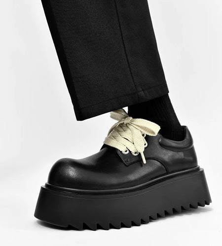 Men PU Leather Shoes Lace-up Casual Solid Color Male Shoe Thickened Heels All-match 2025 Spring New Stylish 9C9200