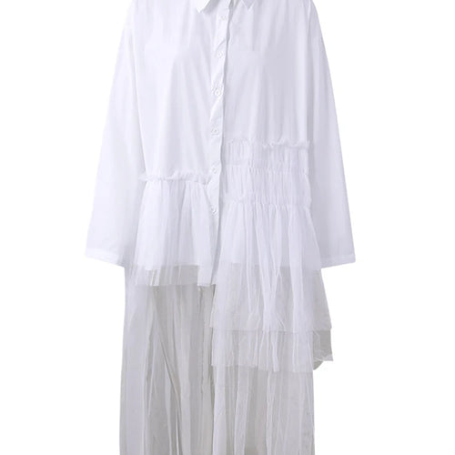 Load image into Gallery viewer, Women Black Mesh Irregular Spliced Long Big Size Blouse New Lapel Long Sleeve Shirt Fashion Spring Autumn 2025 1DH7624
