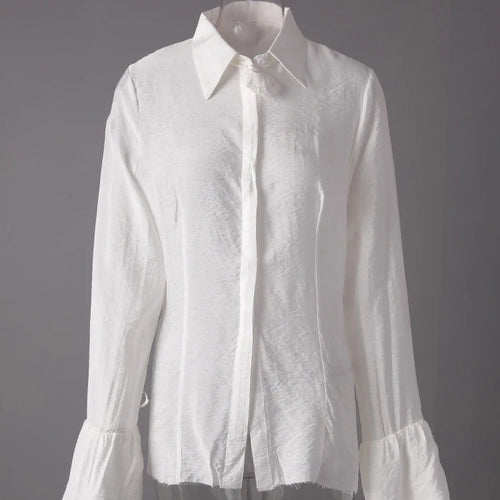 Load image into Gallery viewer, Women White Burr Hem Bandage Thin Elegant Blouse New Lapel Long Sleeve Shirt Fashion Tide Spring Autumn 2025 1DD6706
