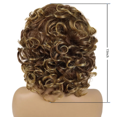 Load image into Gallery viewer, Synthetic Hair Mix Brown Short Curly Wigs for Women African American Wig Afro Curl Natural Wig with Bangs Can Be Permed
