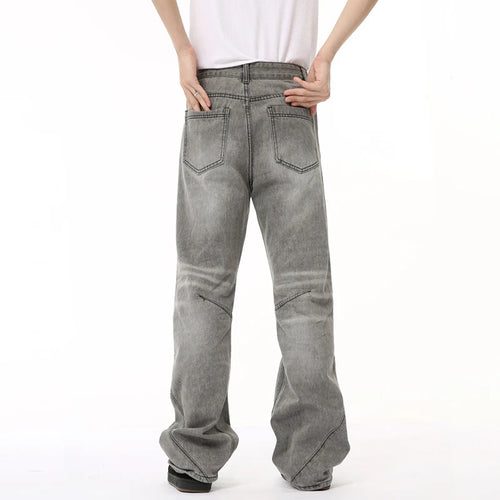 Load image into Gallery viewer, Male Gray Denim Pants New American Style Washed Texture Patchwork Straight Wide Leg Loose Jeans Summer Trendy 9C6678
