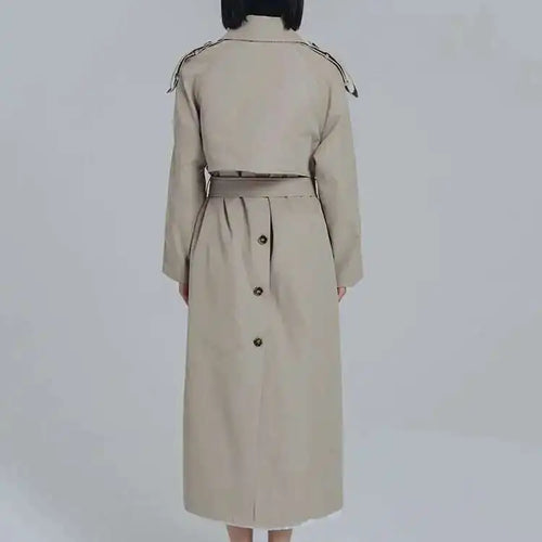 Load image into Gallery viewer, Women Khaki Pleated Big Size Long Trench New Lapel Long Sleeve Loose Fit Windbreaker Fashion Spring Autumn 2025 1DF0722
