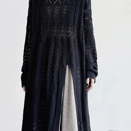 Load image into Gallery viewer, Women Black Big Size  Hollow Out Long Sweater Dress New Round Neck Long Sleeve Fashion Tide Spring Autumn 2025 1DJ0404
