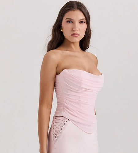 Summer strapless Bodycon Cropped Tops Elegant Pink Mesh Corset Top Sexy casual Holiday Party Women's Clothing