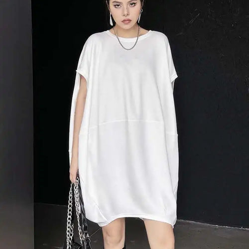Load image into Gallery viewer, Women Black White Brief Big Size Casual Mini Dress New Round Neck Short Sleeve Fashion Tide Spring Summer 2025 1DH5840
