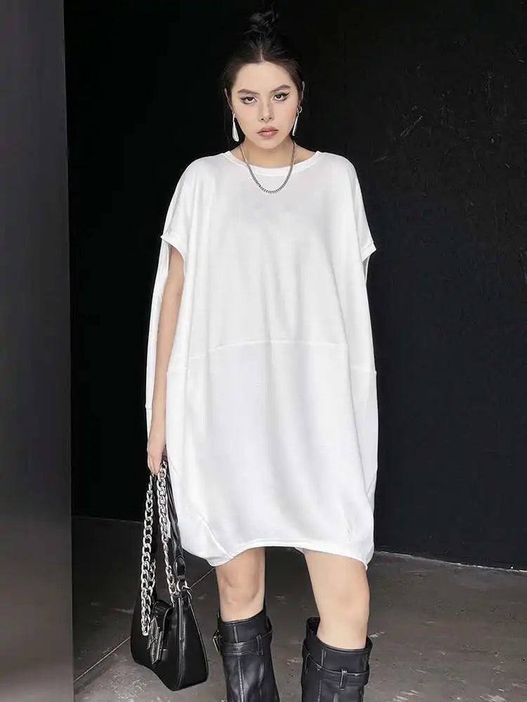 Women Black White Brief Big Size Casual Mini Dress New Round Neck Short Sleeve Fashion Tide Spring Summer 2025 1DH5840