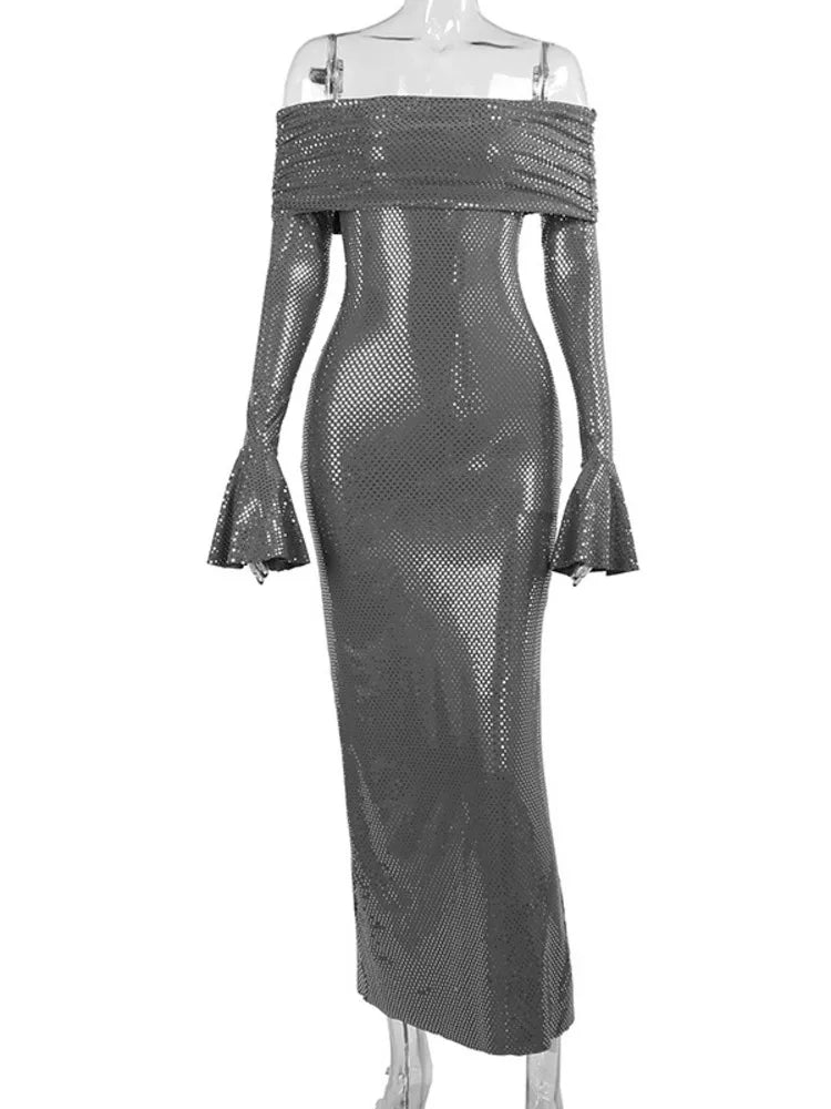 Sexy Buttocks Wrapped Long Dress For Women Fashion Temperament Ironing Board Slim One Line Neck Party Evening Dress 2024