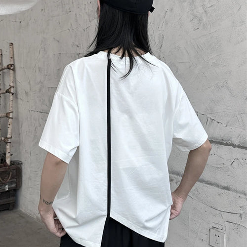 Load image into Gallery viewer, Women White Color-block Irregular Big Size T-shirt New Round Neck Half Sleeve Fashion Tide Spring Summer 2025 1DF9733
