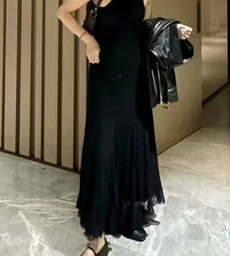 Solid Slimming Long Dresses For Women O Neck Sleeveless High Waist Temperament Elegant Dress Female Fashion Style