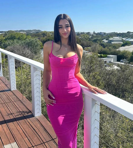 Summer Mesh Maxi Dresses for Women 2023 Rose Spaghetti Strap Bodycon Dress Elegant Formal Occasion Dress Female