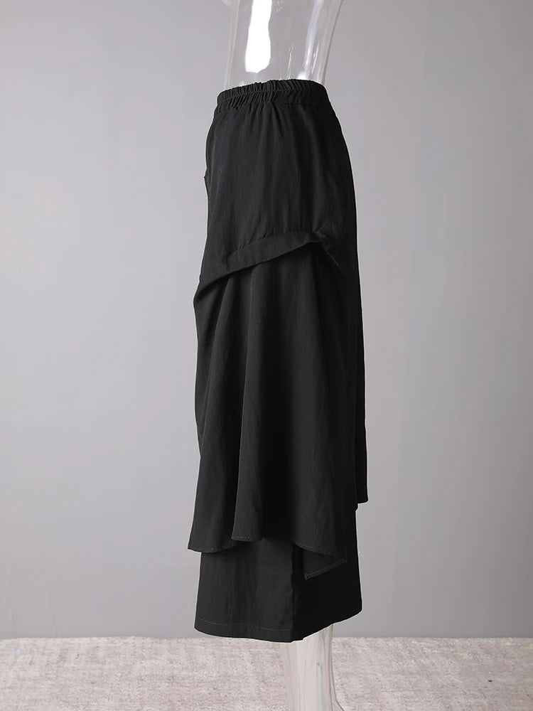 High Elastic Waist Button Irregular Spliced Wide Leg Pants New Trousers Women Fashion Tide Spring Autumn 2025 CPG3175