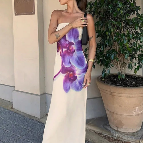 Load image into Gallery viewer, Floral Print Strapless Sexy Maxi Dress For Women Gown Off-shoulder Backless Sleeveless Elegant Long Dress Fashion
